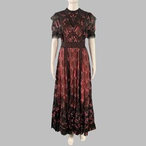 CUSTOM MADE Size S Black Pink Hearts Daggers Short Sleeve Maxi Cocktail Dress